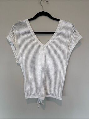 lululemon athletica White V-Neck Tie-Front Short Sleeve Top